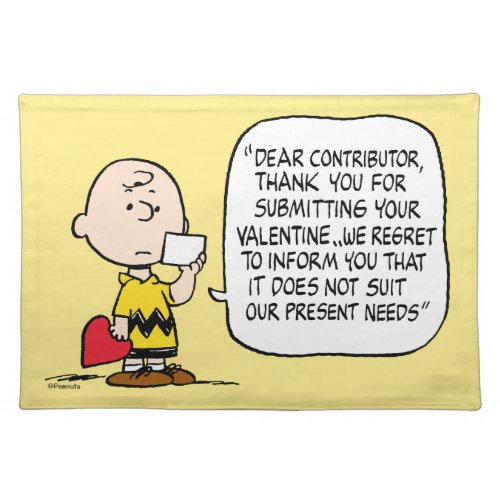 Peanuts  Valentines Day  Charlie Brown Cloth Placemat