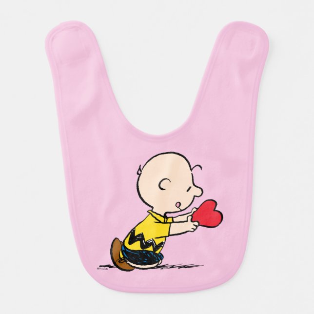 Peanuts | Valentine's Day Charlie Brown Red Heart Baby Bib (Front)