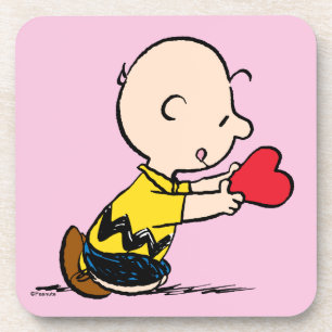 Peanuts Valentine's Day Charlie Brown Red Heart Beverage Coaster