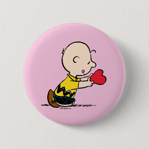 Peanuts Valentine's Day Charlie Brown Red Heart Button