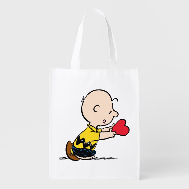 Peanuts | Valentine's Day Charlie Brown Red Heart Grocery Bag (Front)