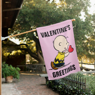 Peanuts   Valentine's Day Charlie Brown Red Heart House Flag