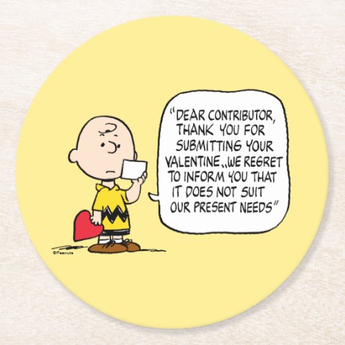 Peanuts  Valentines Day  Charlie Brown Round Paper Coaster