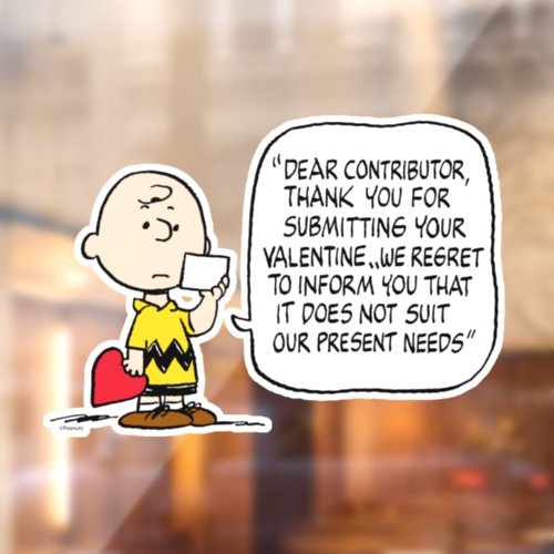 Peanuts  Valentines Day  Charlie Brown Window Cling