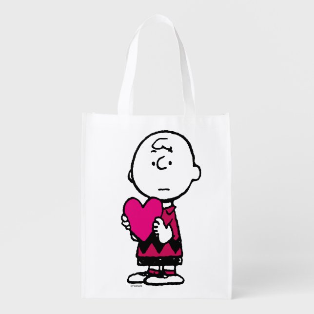 Peanuts | Valentine's Day | Heart Charlie Brown Grocery Bag (Front)