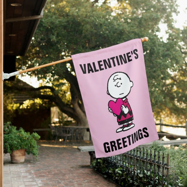 Peanuts | Valentine's Day | Heart Charlie Brown House Flag (In SItu)