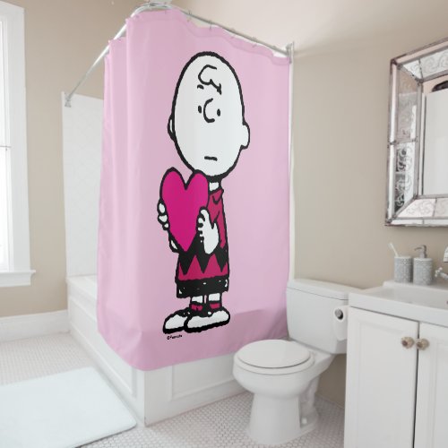 Peanuts  Valentines Day  Heart Charlie Brown Shower Curtain