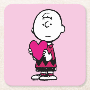 Peanuts Valentine's Day Heart Charlie Brown Square Paper Coaster