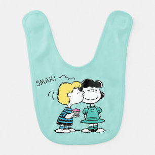 Peanuts Valentine's Day Lucy & Schroeder Kiss Baby Bib