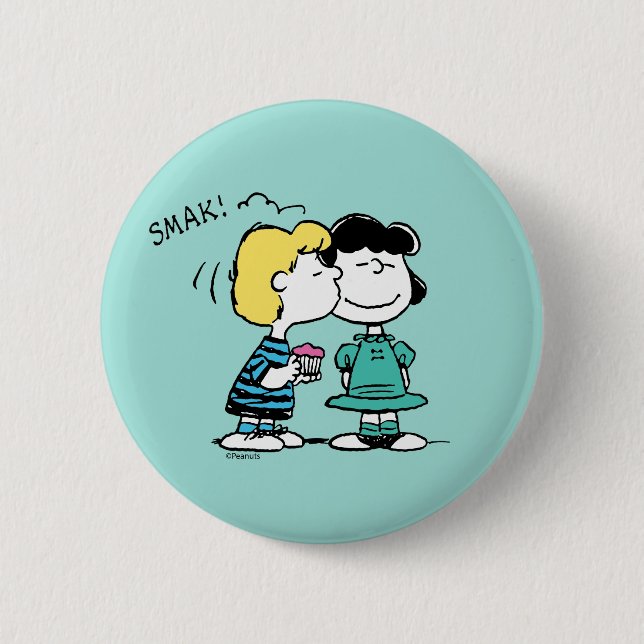 Peanuts | Valentine's Day | Lucy & Schroeder Kiss Button (Front)