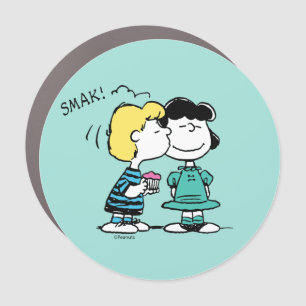 Peanuts Valentine's Day Lucy & Schroeder Kiss Car Magnet