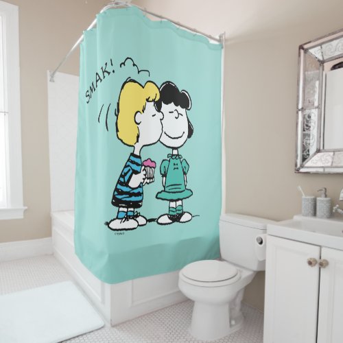 Peanuts  Valentines Day  Lucy  Schroeder Kiss Shower Curtain