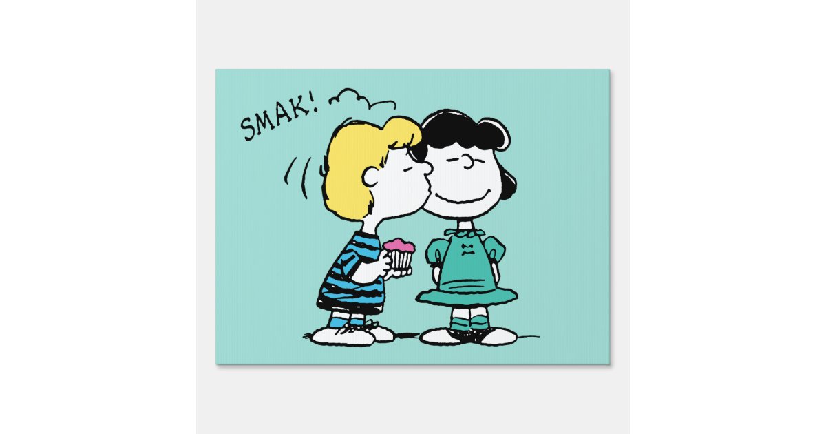 Peanuts Valentine's Day Lucy & Schroeder Kiss Sign Zazzle