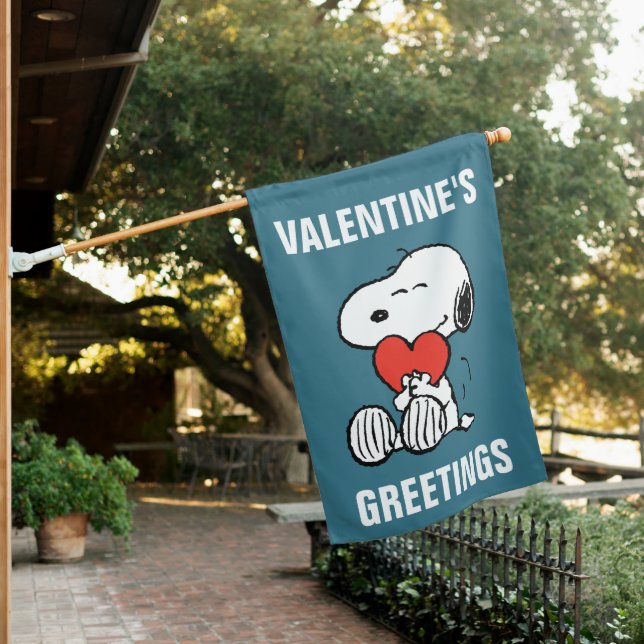 Peanuts | Valentine's Day | Snoopy Heart Hug House Flag (In SItu)