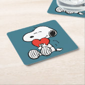 Peanuts | Valentine's Day | Snoopy Heart Hug Square Paper Coaster | Zazzle