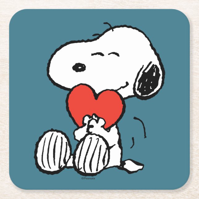 Peanuts | Valentine's Day | Snoopy Heart Hug Square Paper Coaster (Front)