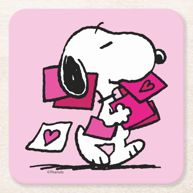 Peanuts | Valentine's Day | Snoopy With Valentines Square Paper Coaster (Front)