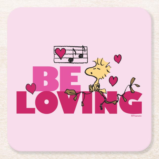 Peanuts | Valentine's Day | Woodstock Be Loving Square Paper Coaster (Front)