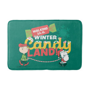 Peanuts Walking In A Winter Candy Land! Bath Mat