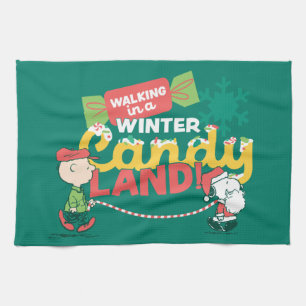 Peanuts Walking In A Winter Candy Land! Kitchen Towel