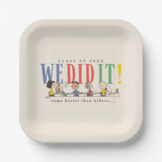 Peanuts We Did It Graduation Funny Quote Snoopy Paper Plates
