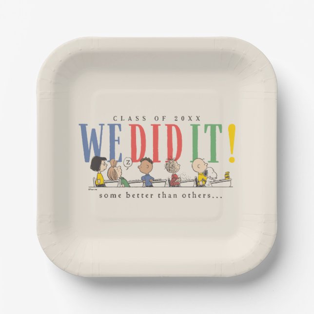 Peanuts We Did It Graduation Funny Quote Snoopy Paper Plates (Front)