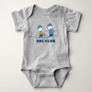 Peanuts   Winter Skiing the Slopes   Add Name Baby Bodysuit