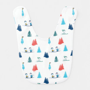 Peanuts Winter Skiing the Slopes Pattern Baby Bib