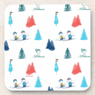 Peanuts Winter Skiing the Slopes Pattern Beverage Coaster