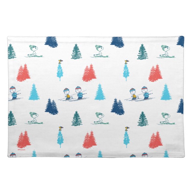 Peanuts | Winter Skiing the Slopes Pattern Cloth Placemat (Front)