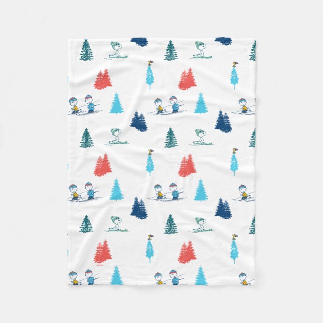 Peanuts | Winter Skiing the Slopes Pattern Fleece Blanket (Front)