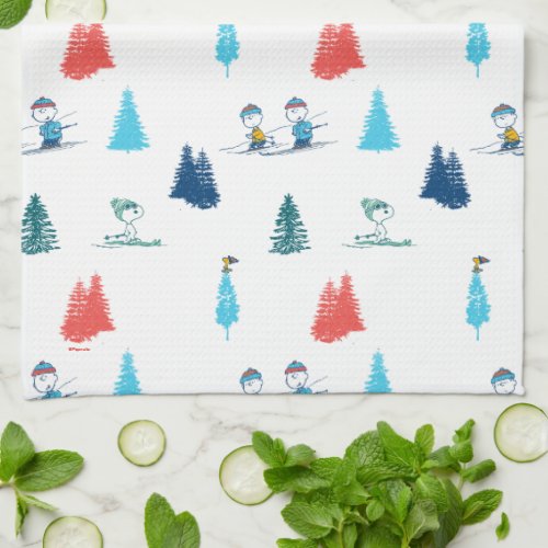 Peanuts  Winter Skiing the Slopes Pattern Kitchen Towel