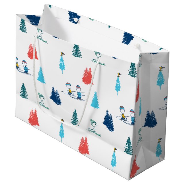 Peanuts | Winter Skiing the Slopes Pattern Large Gift Bag (Front Angled)