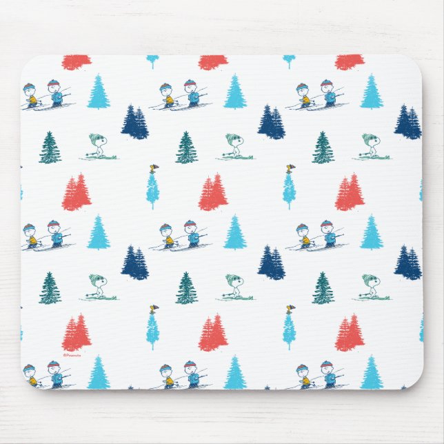 Peanuts | Winter Skiing the Slopes Pattern Mouse Pad (Front)