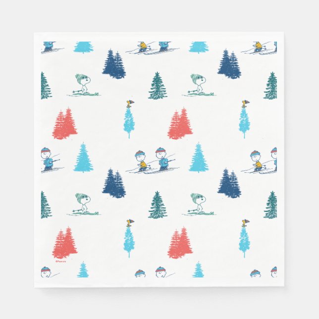 Peanuts | Winter Skiing the Slopes Pattern Napkins (Front)