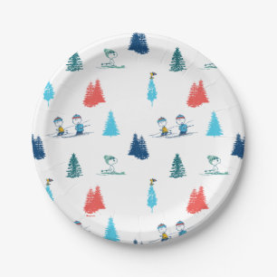 Peanuts   Winter Skiing the Slopes Pattern Paper Plates