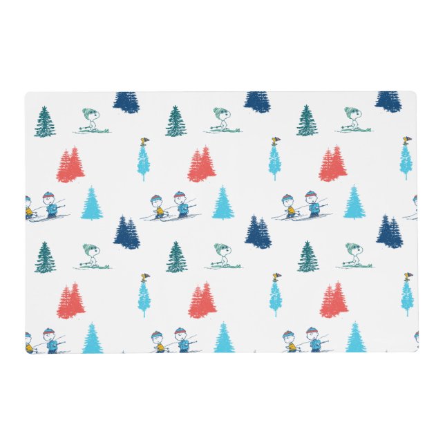 Peanuts | Winter Skiing the Slopes Pattern Placemat (Front)