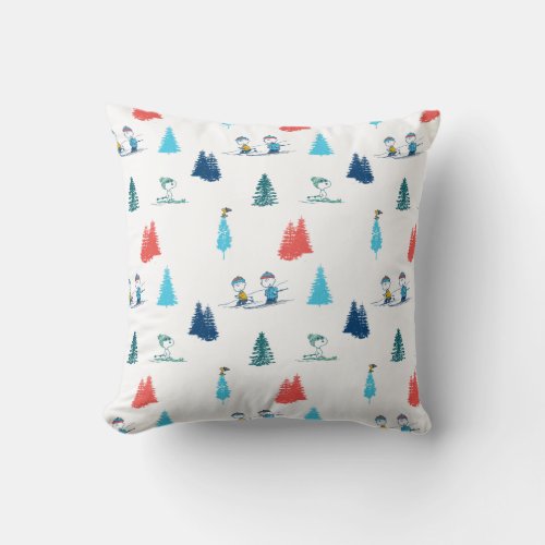Peanuts  Winter Skiing the Slopes Pattern Throw Pillow