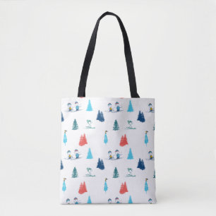 Peanuts Winter Skiing the Slopes Pattern Tote Bag