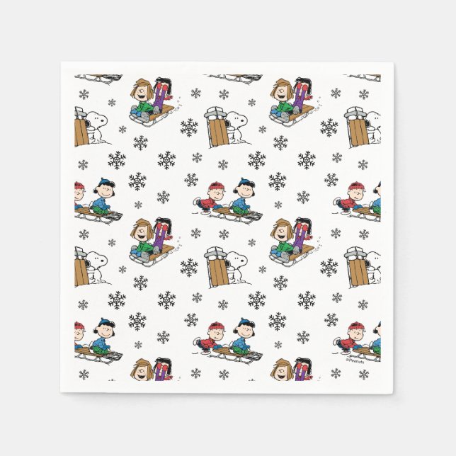 Peanuts | Winter Sledding Fun Pattern Napkins (Front)