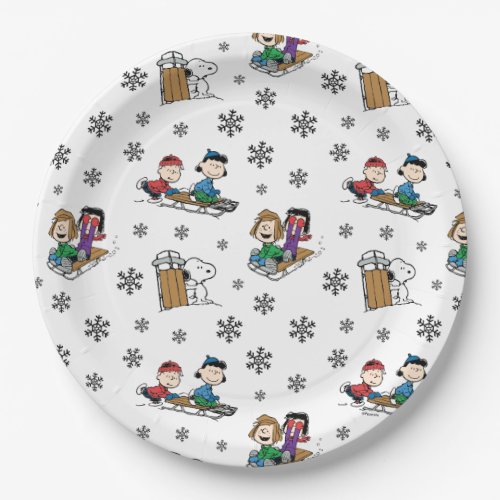 Peanuts  Winter Sledding Fun Pattern Paper Plates