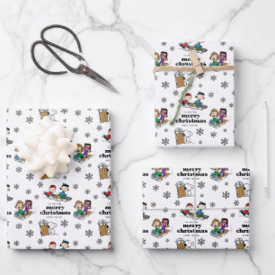 Peanuts   Winter Sledding Fun Pattern Wrapping Paper Sheets