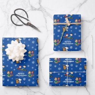 Peanuts Winter Sledding Fun Pattern Wrapping Paper Sheets