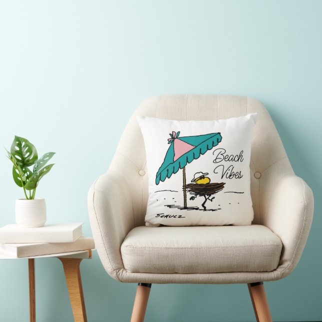 Peanuts | Woodstock at the Beach Throw Pillow (Chair)