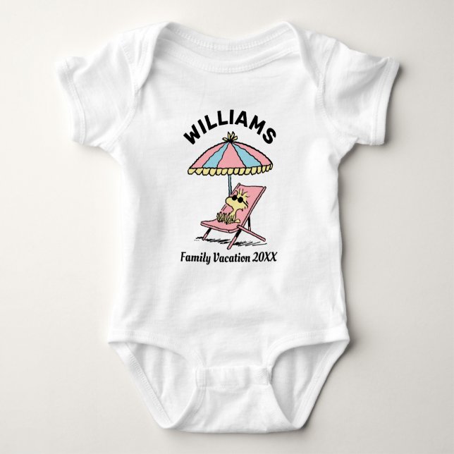 Peanuts | Woodstock Beach Family Vacation Baby Bodysuit (Front)
