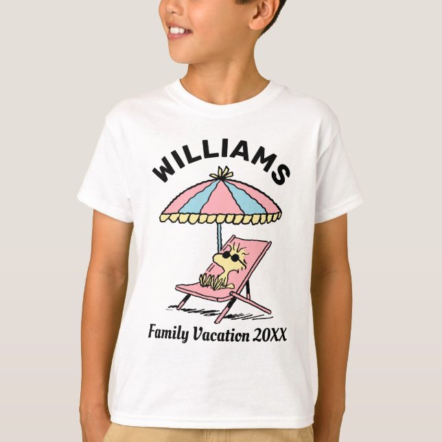 Peanuts | Woodstock Beach Family Vacation T-Shirt (Front)