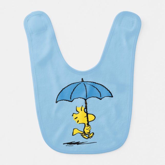 Peanuts | Woodstock Blue Umbrella Baby Bib (Front)