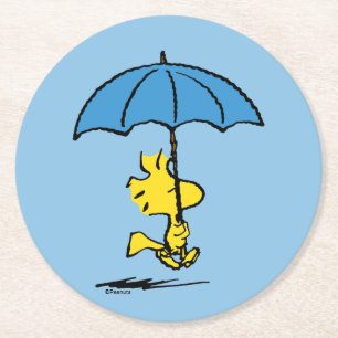 Peanuts Woodstock Blue Umbrella Round Paper Coaster