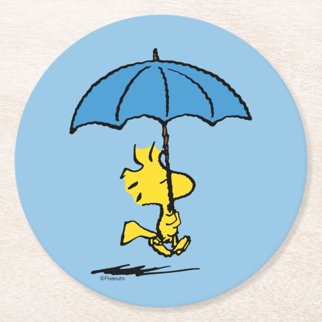 Peanuts | Woodstock Blue Umbrella Round Paper Coaster (Front)