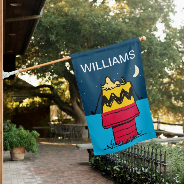 Peanuts | Woodstock Camping Half & Half House Flag (In SItu)